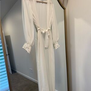 Stylish White Robe with Lace Accents